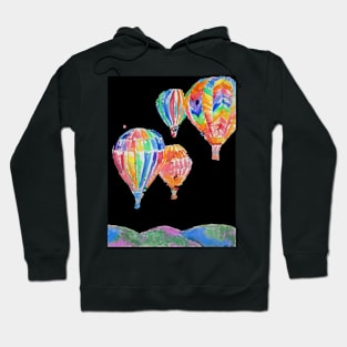Hot Air Balloon Watercolor Painting on Black Balloons Hoodie